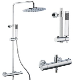 Ogomondo Colonna Doccia Attrezzata Ottone Cromato Soffione Tondo Doccetta Rubinetto Termostatico *** Finitura 1 pz.