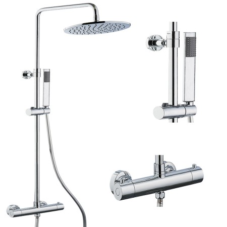 Ogomondo Colonna Doccia Attrezzata Ottone Cromato Soffione Tondo Doccetta Rubinetto Termostatico *** Finitura 1 pz.