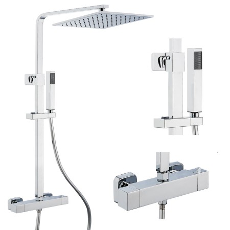 Ogomondo Colonna Doccia Attrezzata Ottone Cromato Soffione Quadro Doccetta Rubinetto Termostatico *** Finitura 1 pz.