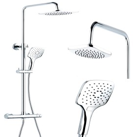 Colonna Doccia Attrezzata 010 Ottone Cromato Termostatica 2 Funzioni Soffione Doccetta Quadro *** Finitura 1
