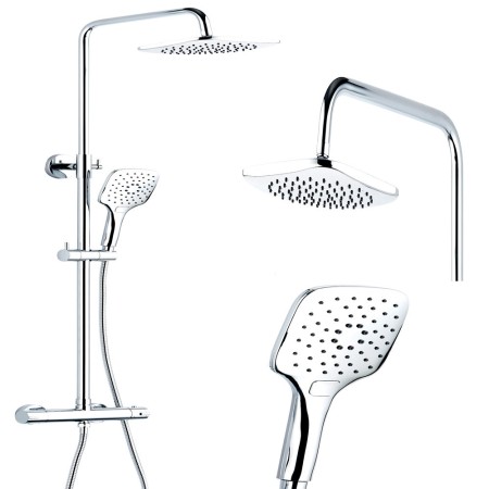 Colonna Doccia Attrezzata 010 Ottone Cromato Termostatica 2 Funzioni Soffione Doccetta Quadro *** Finitura 1