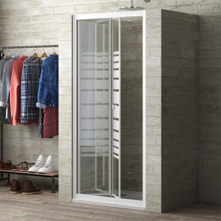 Ogomondo Porta Doccia a Soffietto Book  Cristallo Temprato Bianco  *** Pezzi 1 pz., Misure 96-100xh190 cm trasparente