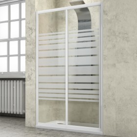 Ogomondo Porta Doccia Scorrevole Slide Due Ante Cristallo Temprato Bianco *** Pezzi 1 pz., Misure 97-101xh185 cm Serigrafato