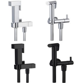 Kit Idroscopino Wc Doccetta Ottone Portatile Shut-Off Monogetto Azionamento a Leva *** CONFEZIONE 1 pz., Finitura Nero Quadro