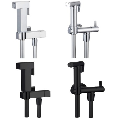 Kit Idroscopino Wc Doccetta Ottone Portatile Shut-Off Monogetto Azionamento a Leva *** CONFEZIONE 1 pz., Finitura Nero Quadro