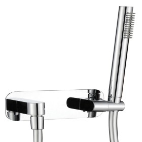 Kit Set Doccia Ottone Cromato Completo di Supporto Presa Acqua Con Flessibile E Doccetta Tondeggiante *** CONFEZIONE 3 pz.