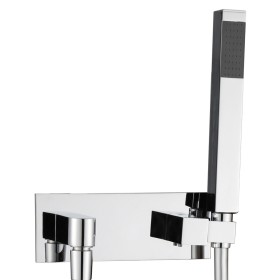 Kit Set Doccia Ottone Cromato Completo di Supporto Presa Acqua Con Flessibile E Doccetta Quadra  *** CONFEZIONE 1 pz.