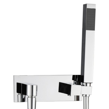 Kit Set Doccia Ottone Cromato Completo di Supporto Presa Acqua Con Flessibile E Doccetta Quadra  *** CONFEZIONE 2 pz.