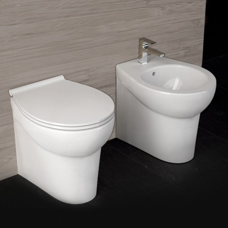 Ogomondo Sanitari Ceramica Dark A Pavimento Vaso WC + Bidet + Sedile  *** CONFEZIONE 1 pz., Accessori Con curva di scarico