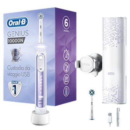Oral-B Genius 10000N Spazzolino Elettrico Ricaricabile con 1 Manico Viola Orchidea Connesso, 6 Modalità tra cui Sbiancante e De