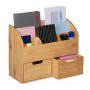 Relaxdays Portaoggetti da Scrivania, 6 Scomparti, 2 Cassetti, Cancelleria Ufficio, bambù, Studio, 26x33x13,5 cm,Naturale, 1 pz