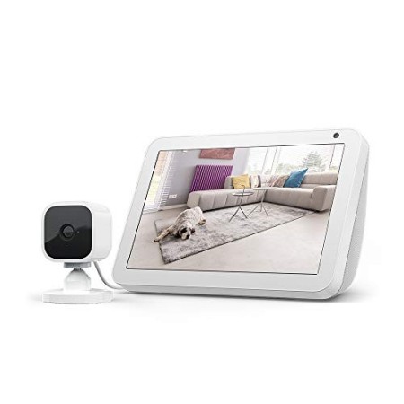 Echo Show 8, Tessuto grigio chiaro + Blink Mini videocamera, compatibile con Alexa