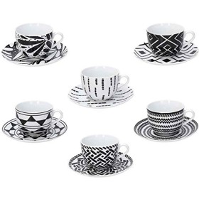 Tognana ME085015582 Set 6 Tazze caffè con Piatto cc110 Mandala Black, Porcellana