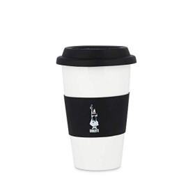 Bialetti To Go Mug da Ufficio (con Doppia Parete), Tazza in Porcellana con Coperchio e Banda in Silicone, capacità 300 ml, Blac