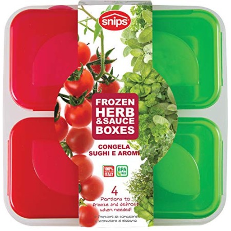 Snips 033060 CONTENTORI Monodose CONGELA SUGHI E AROMI-Set 4 Pezzi da 100 ml, Verde e Rosso