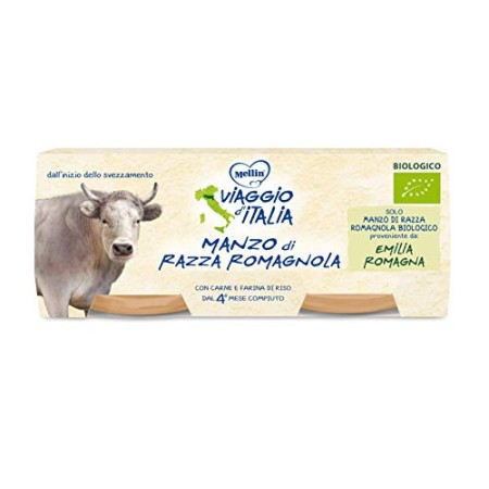 Mellin Viaggio d'Italia, Omogeneizzato Manzo Bio - Confezione da 24x80 gr