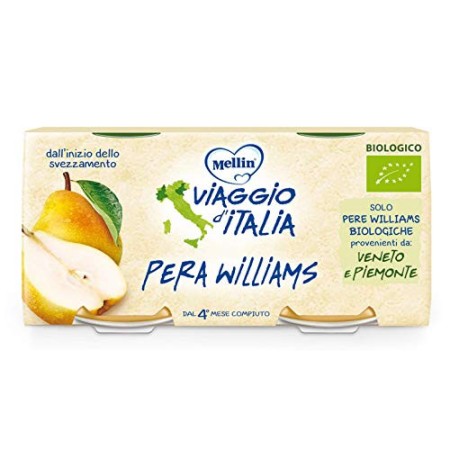 Mellin Viaggio d'Italia, Omogeneizzato di Frutta Bio, Pera Williams - 12 confezioni da 200 gr, Totale 2400 gr