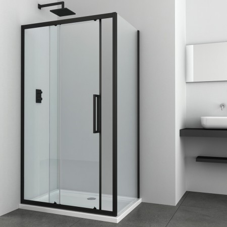 Ogomondo Lato fisso per Porta Scorrevole Slide 2 Black Nero Cristallo 6 mm *** CONFEZIONE 1 pz., Misure 77-79xH195 cm