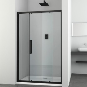 Ogomondo Porta Scorrevole Slide 2 Due Ante Black Profilo Nero Cristallo 6 mm *** CONFEZIONE 1 pz., Misure 146-150xH195 cm