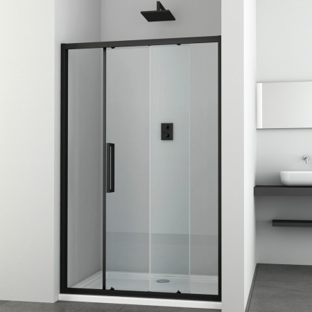 Ogomondo Porta Scorrevole Slide 2 Due Ante Black Profilo Nero Cristallo 6 mm *** CONFEZIONE 1 pz., Misure 106-110xH195 cm