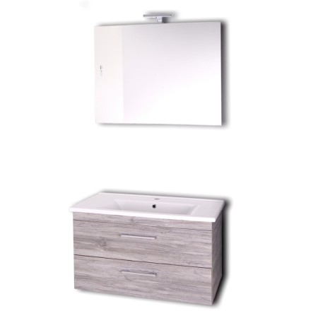 Mobile da bagno sospeso Spring  Cenere con lavabo specchio MADE IN ITALY *** CONFEZIONE 1 pz., Misura L85xP47xH50 cm