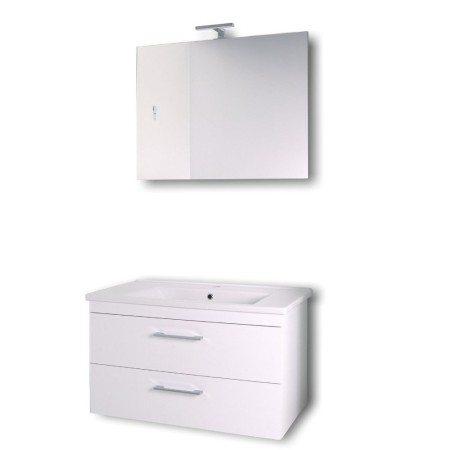 Mobile da bagno sospeso Spring  Bianco con lavabo specchio MADE IN ITALY *** CONFEZIONE 1 pz., Misure L100xP47xH50 cm