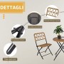 Outsunny Set 3 Pezzi Tavolino con Sedie da Giardino Pieghevoli Set da Esterno in Rattan Sintetico e Acciaio, Color Legno