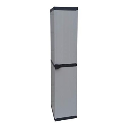 Adventa Armadio in Resina Alto 1 Anta con Ripiani Regolabili (Interno/Esterno), Grigio Nero, 34x39,5x168