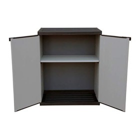 Adventa Armadio Basso in Resina con Ripiani 2 Ante, (Interno/Esterno), Grigio Nero, 68x39,5x85