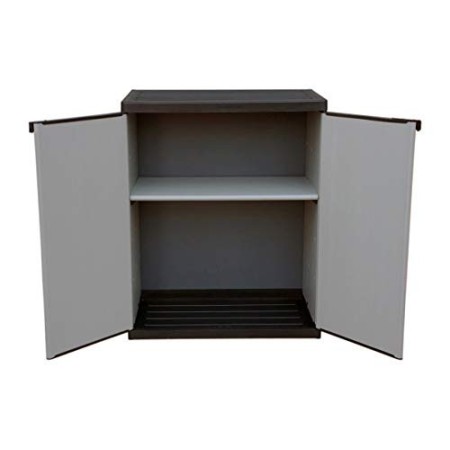 Adventa Armadio Basso in Resina con Ripiani 2 Ante, (Interno/Esterno), Grigio Nero, 68x39,5x85