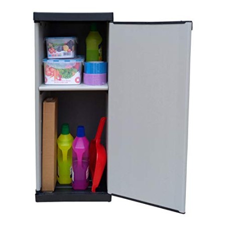 Adventa Armadio in Resina 1 Anta con ripiano Regolabili (Interno/Esterno), Grigio Nero, 34x39,5x85
