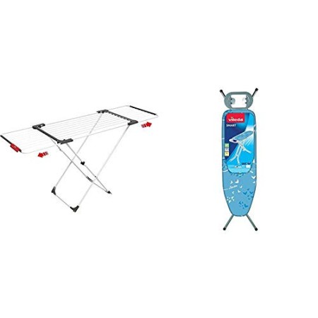 Vileda Surprise Stendibiancheria Estensibile e Ripiegabile, con Ruote, Alluminio/Resina & Asse da Stiro Smart, Asse da Stiro Tra