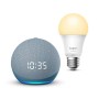 Echo Dot (4ª generazione) con orologio, Ceruleo + TP-Link Tapo White Lampadina Connessa (E27), compatibile con Alexa