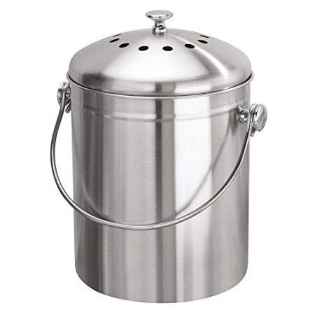 InterDesign Basic Bidone per compostaggio con filtri al carbone attivo per la cucina, Compostiera da cucina portatile in acciaio