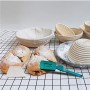 Set di 2 cestini per il pane e proofing Basket, rotondi, con spatola e set di lino, canna d'india, beige, ciotola in rattan fatt