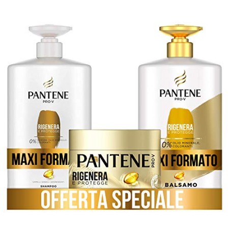 Pantene Pro-V Shampoo Rigenera & Protegge per Capelli Deboli o Danneggiati, Maxi Formato da 1000 ml + Balsamo 900 ml + Maschera 