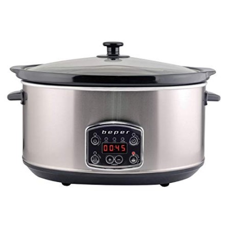 Beper BC.510 Slow Cooker, 280 W, 4.5 Litri, Ceramica Vetro, Nero e Acciaio