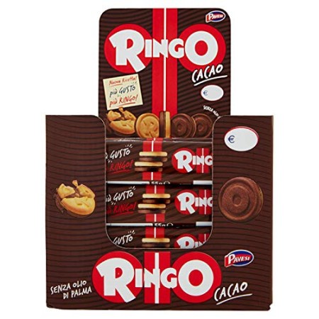 Pavesi Espositore Ringo, Biscotti Farciti con Crema al Gusto Cacao per Colazione o Gustoso Snack, senza Olio di Palma, Espositor