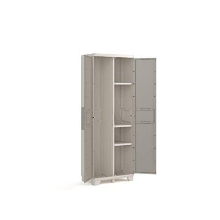 Keter Wood Grain Armadio Portascope, Grigio con Porte Imitazione Legno, 68 x 39 x 182 cm