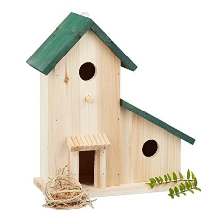 Relaxdays 10023163 Casetta per Uccelli in Legno Nido Decorativo e Mangiatoia da Balcone o Giardino HxLxP: 30,5 x 26 x 12 cm verd