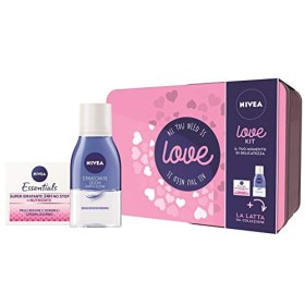 Nivea Love Kit Set Regalo Donna con Nivea Essentials Super Idratante 24h No Stop Crema Viso e Nivea Struccante Occhi Doppia Azio