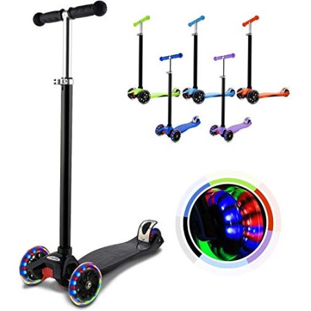 Hikole Monopattino per bambini con 3 ruote, altezza regolabile, per bambini e bambine, 3 – 12, luce LED lampeggiante, ruote in