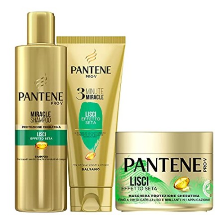 Pantene Pro-V Miracle Shampoo Protezione Cheratina Lisci Effetto Seta per Capelli Secchi, 250 ml + Balsamo 3 Minute Miracle + Ma
