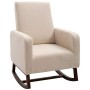homcom Poltrona a Dondolo Imbottita, Design Vintage in Legno e Lino Beige per Interni, Ufficio, Soggiorno, 74x88x107cm