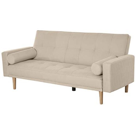 homcom Divano Letto 3 Posti con Schienale Regolabile su 3 Livelli, 2 Cuscini e Braccioli Rimovibili, Beige, 186x84x85cm