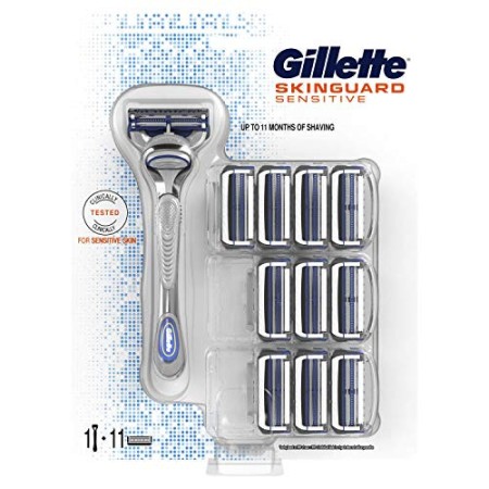 Gillette SkinGuard Sensitive Rasoio Pelli Sensibili Uomo + 11 Lamette di Ricambio