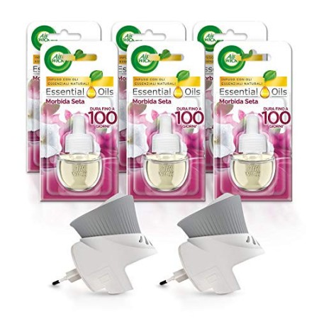 Airwick Diffusore di Oli Essenziali Elettrico, 1 Confezione con due Profumatori per Ambienti e 6 Ricariche, Fragranza Morbida Se