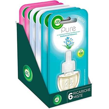 Airwick Ricariche per Diffusore di Oli Essenziali Elettrico, Confezione da 6 Ricariche fragranze miste: 2 Pure Profumo di Primav