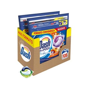 Dash All in 1 Pods Detersivo Lavatrice in Capsule, 108 Lavaggi (2 x 54), Ambra, Maxi Formato, Morbidezza e Protezione delle Fibr