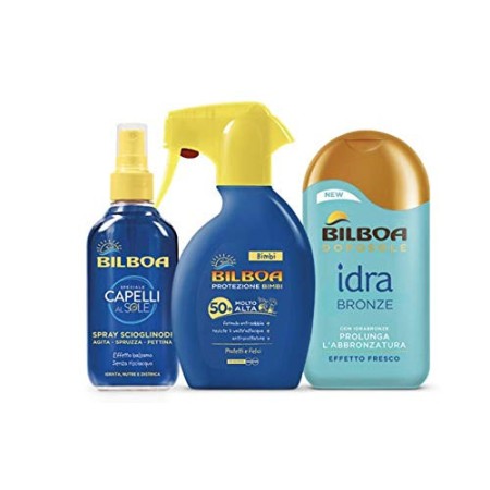 Bilboa, Kit Solare Protezione Bimbi, Solari per Bambini Antisabbia, Protezione Molto Alta 50+ SPF - 3 Pezzi, 600 ml
